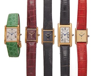 One CARTIER Wristwatch and Four Wristwatches Marked Cartier