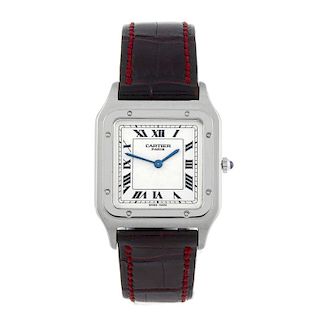 CARTIER - a Santos wrist watch. Platinum case. Reference 1575 B, serial 0085 CC. Signed manual wind
