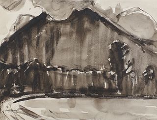 JAMES FITZGERALD, (American, 1899-1971), Katahdin 2, monochrome watercolor and charcoal on paper, sight: 19 x 25 in., frame: 29 x 35 in.