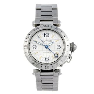 CARTIER - a Pasha de Cartier GMT bracelet watch. Stainless steel case with calibrated bezel. Referen