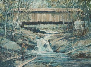 ERIC SLOANE, (American, 1905-1985), Hyde Park Bridge, Vermont, oil on masonite, 18 x 24 in., frame: 25 x 31 in.