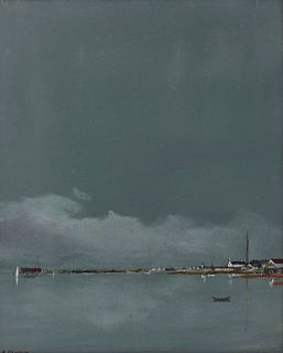 ANNE PACKARD, (American, b. 1933), Provincetown View, oil on canvas, 9 1/2 x 7 1/2 in., frame: 16 x 14 in.