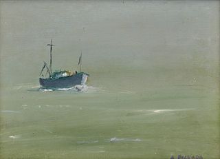 ANNE PACKARD, (American, b. 1933), Fishing Boat, oil on canvas, 5 1/2 x 7 1/2 in., frame: 9 1/2 x 11 1/2 in.