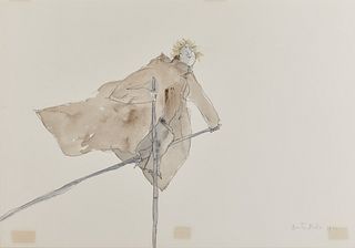 QUENTIN BLAKE, (English, b. 1932), Stilt Walker, 1972, watercolor and crayon on paper, sight: 20 1/2 x 29 1/2 in., frame: 27 1/4 x 36 1/4 in.