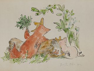 QUENTIN BLAKE, (English, b. 1932), The Bear's Water Picnic, 1972, watercolor and ink on artists board, sheet: 10 1/2 x 15 5/8 in.