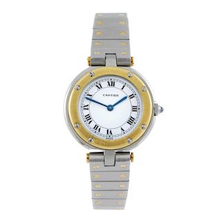 CARTIER - a Santos bracelet watch. Stainless steel case with yellow metal bezel. Numbered 8191327769