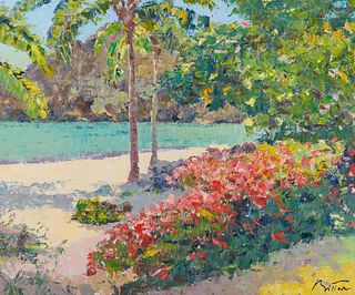 PIERRE BITTAR, (French, b. 1934), Tropical View, oil on canvas, 20 1/4 x 24 in.; frame: 26 3/4 x 30 1/4 in.