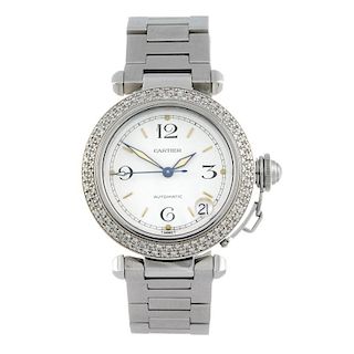 CARTIER - a Pasha de Cartier bracelet watch. Stainless steel case with diamond set bezel. Reference