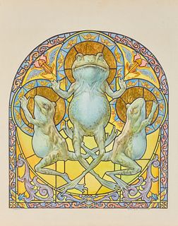 REED ALAN THOMASON, (American, 1938-2009), Trinity, watercolor with gold leaf on paper, sight: 19 3/4 x 15 3/4 in., frame: 23 3/4 x 19 3/4 in.