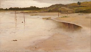 FRANK HENRY L. TOMPKINS, (American, 1847-1922), Georgetown, Maine View, 1889, oil on canvas, 18 x 30 in., frame: 26 3/4 x 38 3/4 in.