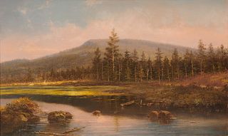 AMERICAN SCHOOL, (19th century), Cadillac Mountain, Maine, oil on canvas, 22 x 36 in., frame: 32 3/4 x 46 3/4 in.