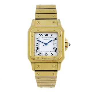 CARTIER - a Santos bracelet watch. Yellow metal case, stamped 18k with poincon. Signed automatic mov