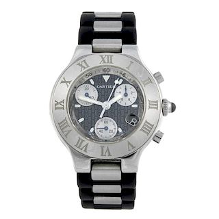 CARTIER - a Chronoscaph 21 chronograph wrist watch. Stainless steel case with chapter ring bezel. Re