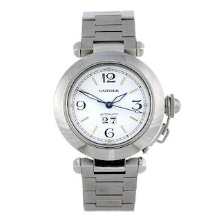 CARTIER - a Pasha Grande Date bracelet watch. Stainless steel case. Reference 2475, serial 116031PB.