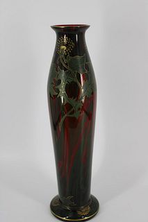 Tall Antique Art Glass Vase With Dandelion Motif