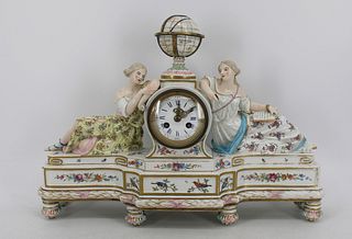 Meissen Style Porcelain Figural Clock With Globe