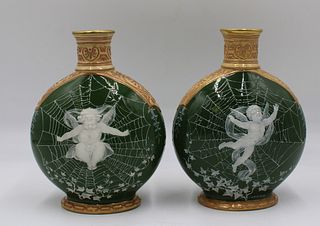 An Antique Pair Of Pate Sur Pate Porcelain Vases