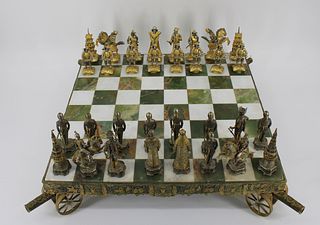 Piero Benzoni Gilt And Silvered Bronze Chess Set