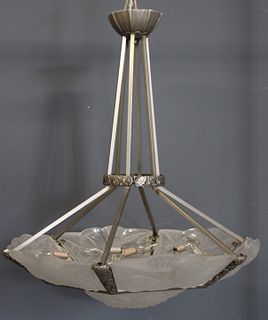 Degue Signed French Art Deco Chandelier .