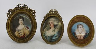 3 Antique Bronze Framed Miniature Portraits