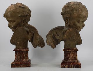 A Large Pair Of Terracotta Winged Busts Of Angels