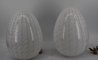 A  Pair Of Murano Glass Egg Form Lamps.