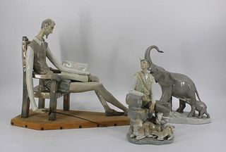 3 Large Lladro Porcelain Figures .