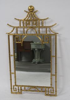 Chinese Chippendale Style Gilt Metal Mirror.