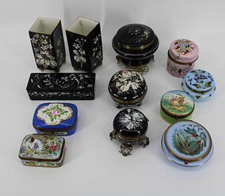 Lot Of Assorted Porcelain And Glass Boxes and Vase