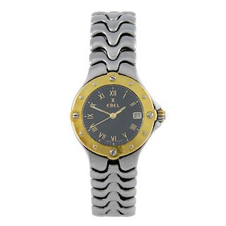 EBEL - a lady's Sportswave bracelet watch. Stainless steel case with yellow metal bezel. Reference E