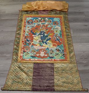 Signed Tibetan Thangka of Vajrapani on Horseback.