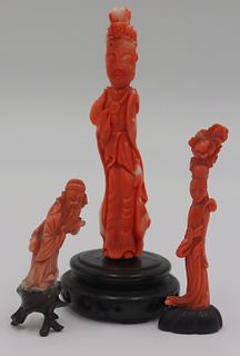 Grouping of (3) Small Carved Coral Figures.