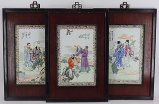 (3) Signed Chinese Enamel Decorated Plaques.