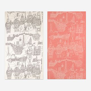 Saul Steinberg (Romanian-American, 1914-1999) "Views of Paris": Group of Two Wallpaper Rolls, Piazza Prints Inc., New York, Designed 1946, the Present