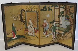4-Panel Asian Painted Folding Screen.
