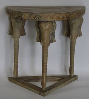 Midcentury Bleached Wood Elephant Console Table