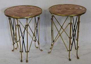 Pair Of Gueridon Style Bronze Tables With Marble