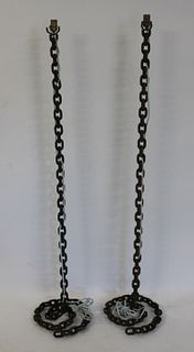 A Pair Of Iron Chain Link Form Lamps.