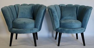 A Decorative Pair Of Scallop Back Upholstered