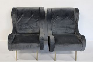 A Pr Of Upholstered Zanuso Style Chairs With Brass