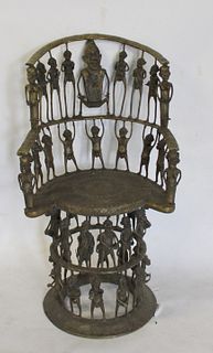 Vintage Bronze African Figural Throne Chair Benin.