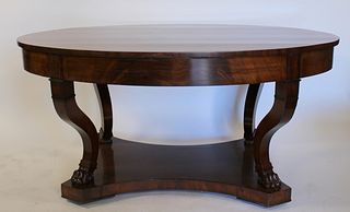 Antique Mahogany Oval Center Table Raised On Claw