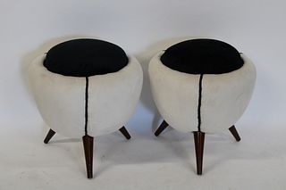 A Pair Of Upholstered Stools Style Of Jean