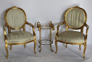 A Vintage Pair Of Louis XV Style Giltwood Chairs &