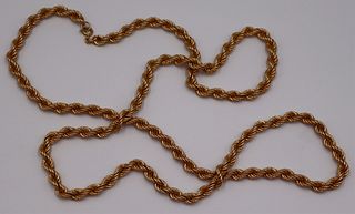 JEWELRY. 36.5" Italian 14kt Gold Rope Twist Chain