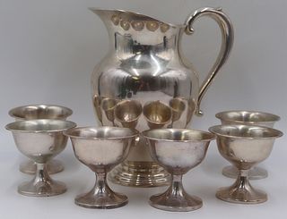 STERLING. Sterling Water Pitcher and (6) Sterling