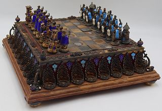 SILVER. Hungarian Silver Chess Set and Board.