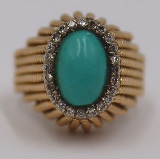 JEWELRY. 14kt Gold, Turquoise, and Diamond Ring.