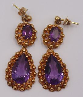 JEWELRY. Pair of 14kt Gold and Amethyst Earrings.
