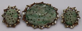 JEWELRY. 3 Pc. Carved Jade and Sterling Suite.